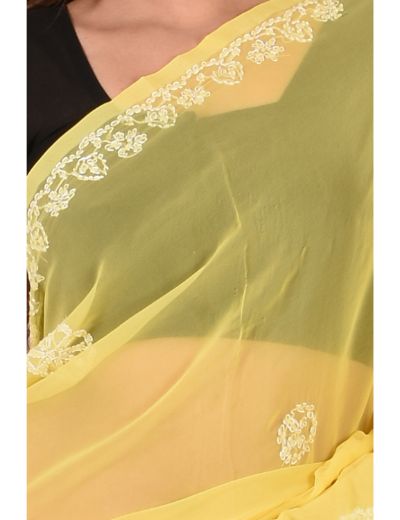 Chhangamal Hand Embroidered Yellow Faux Georgette Chikankari Saree