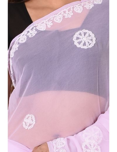 Chhangamal Hand Embroidered Pink Faux Georgette Chikankari Saree