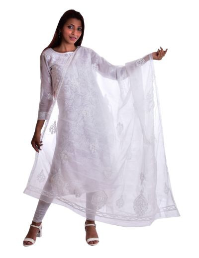 Chhangamal Hand Embroidered Chikankari Organza Dupatta