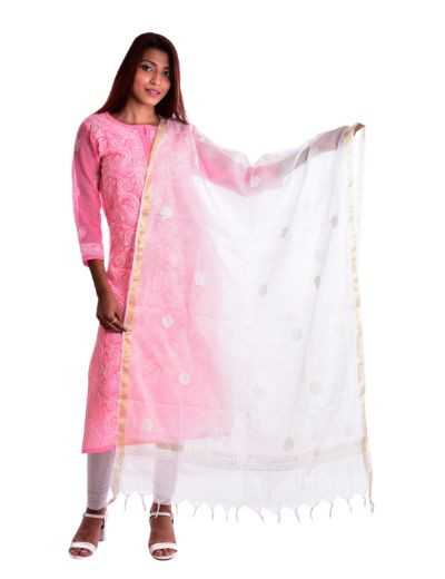 Chhangamal Hand Embroidered Chikankari Kota Doria Dupatta