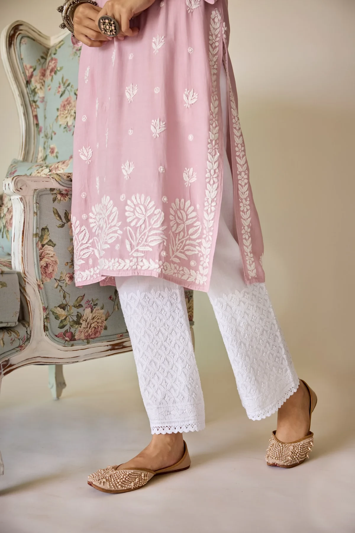 White Cotton Chikankari Pants