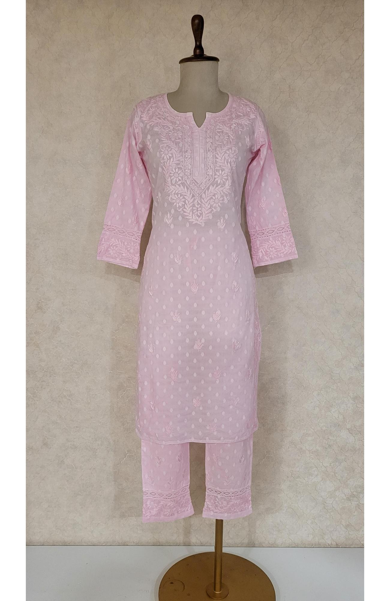 Baby Pink Mul Cotton Chikankari Kurta & Pant Set