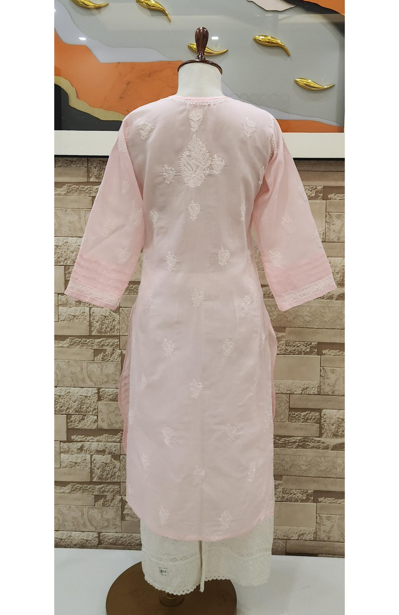 Pink Cotton Hand Embroidered Chikankari Kurti  Rohia By Chhangamal