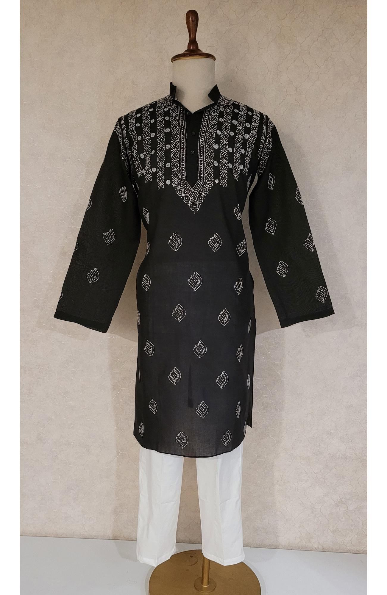 Black Cotton Chikankari Kurta