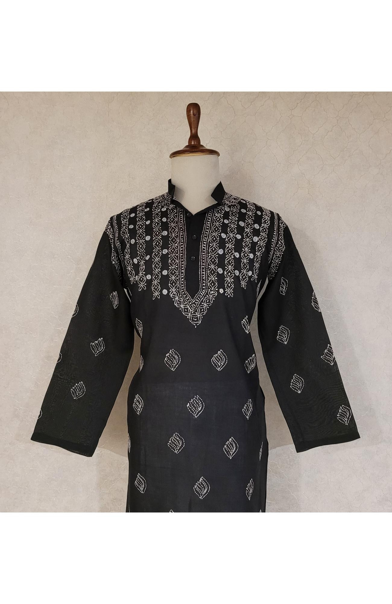 Black Cotton Chikankari Kurta