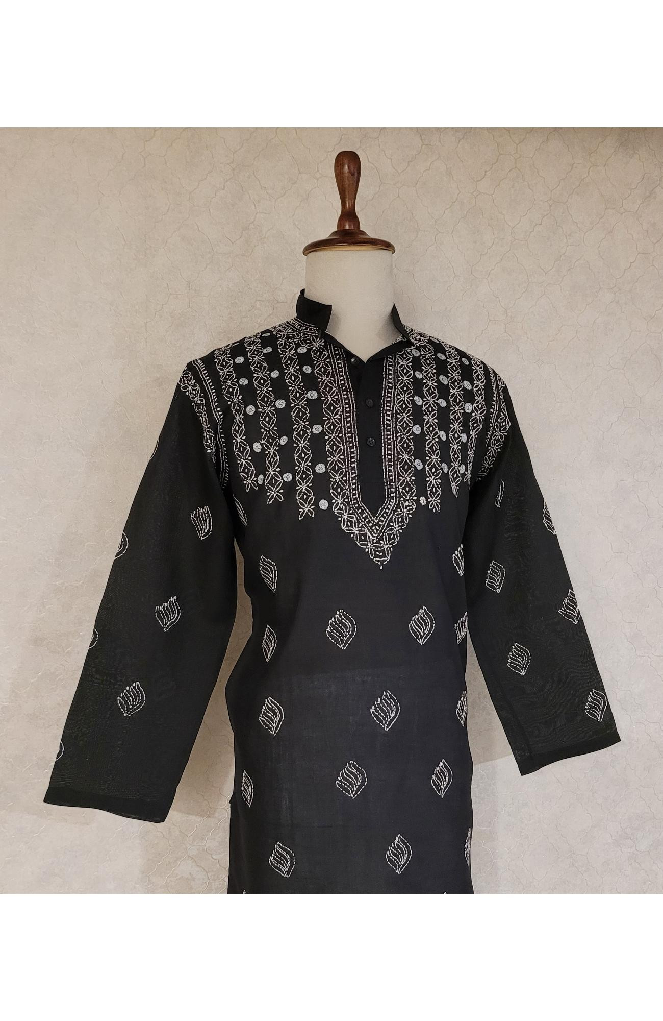 Black Cotton Chikankari Kurta