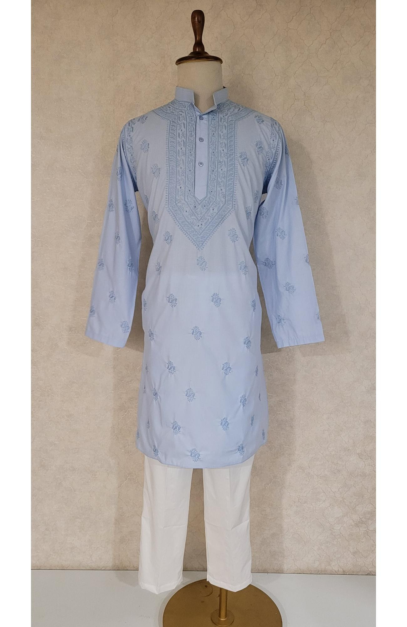 Blue Cotton Linen Chikankari Kurta