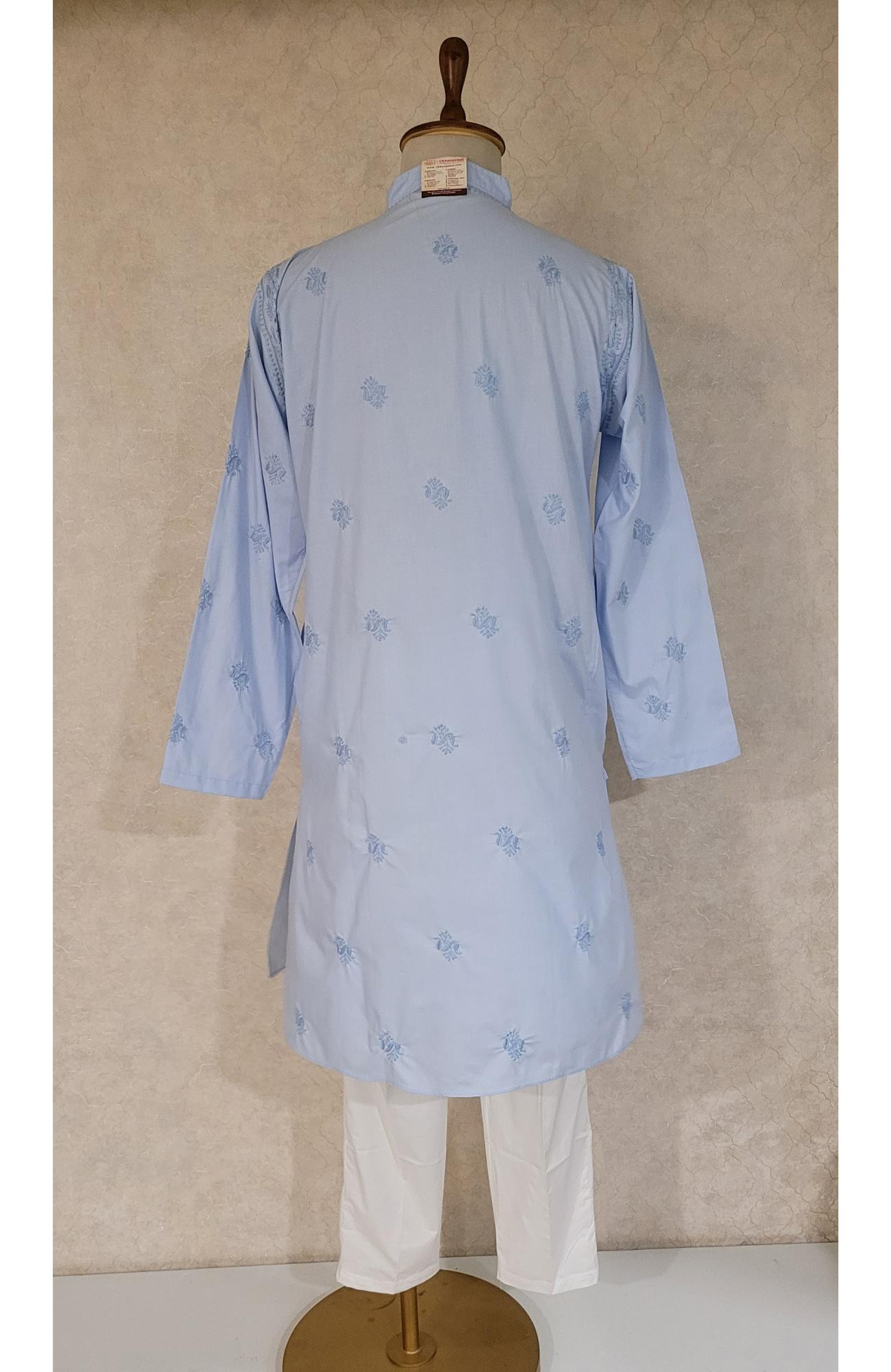 Blue Cotton Linen Chikankari Kurta