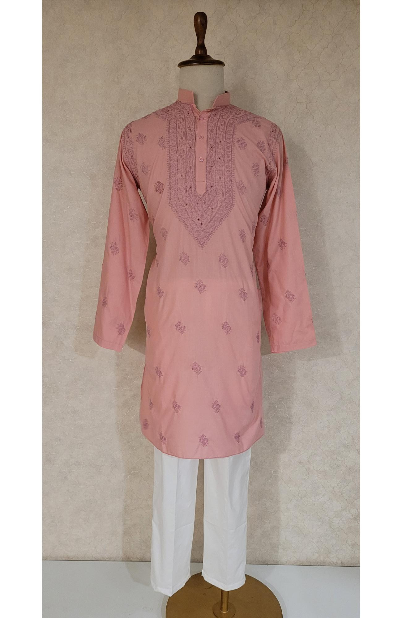 Blush Pink Cotton Linen Chikankari Kurta