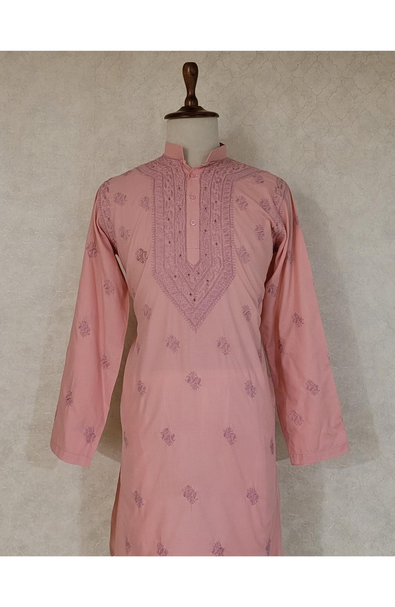 Blush Pink Cotton Linen Chikankari Kurta