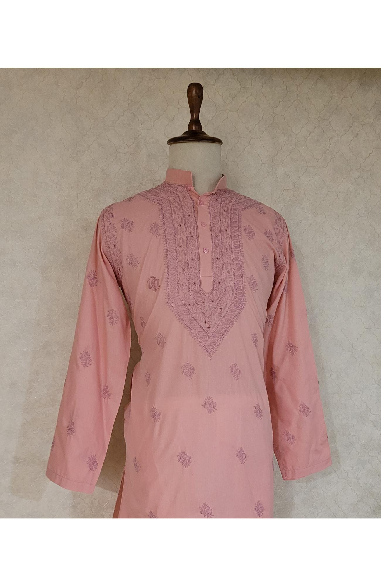 Blush Pink Cotton Linen Chikankari Kurta
