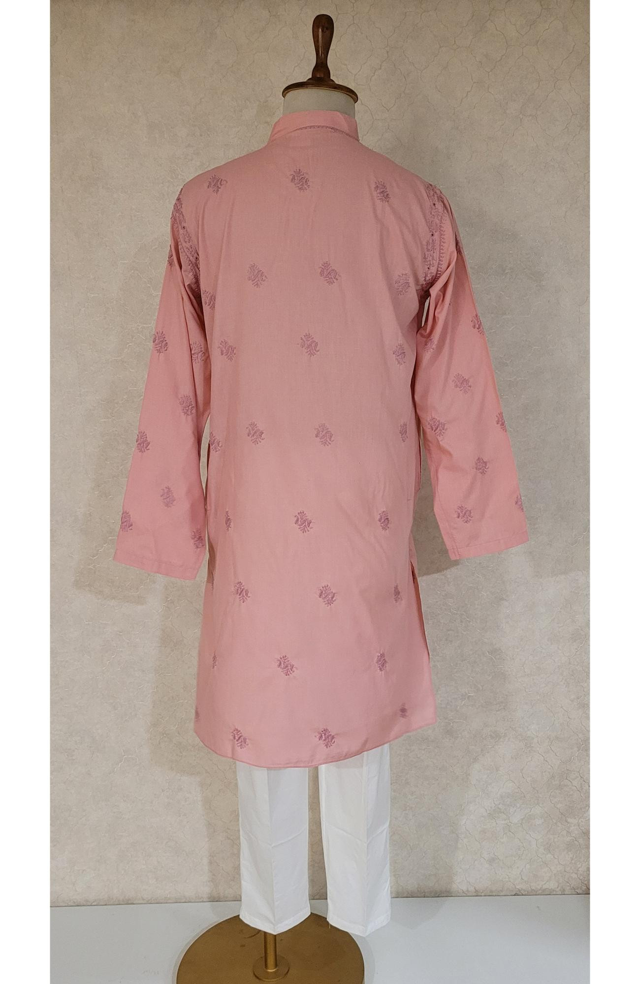 Blush Pink Cotton Linen Chikankari Kurta