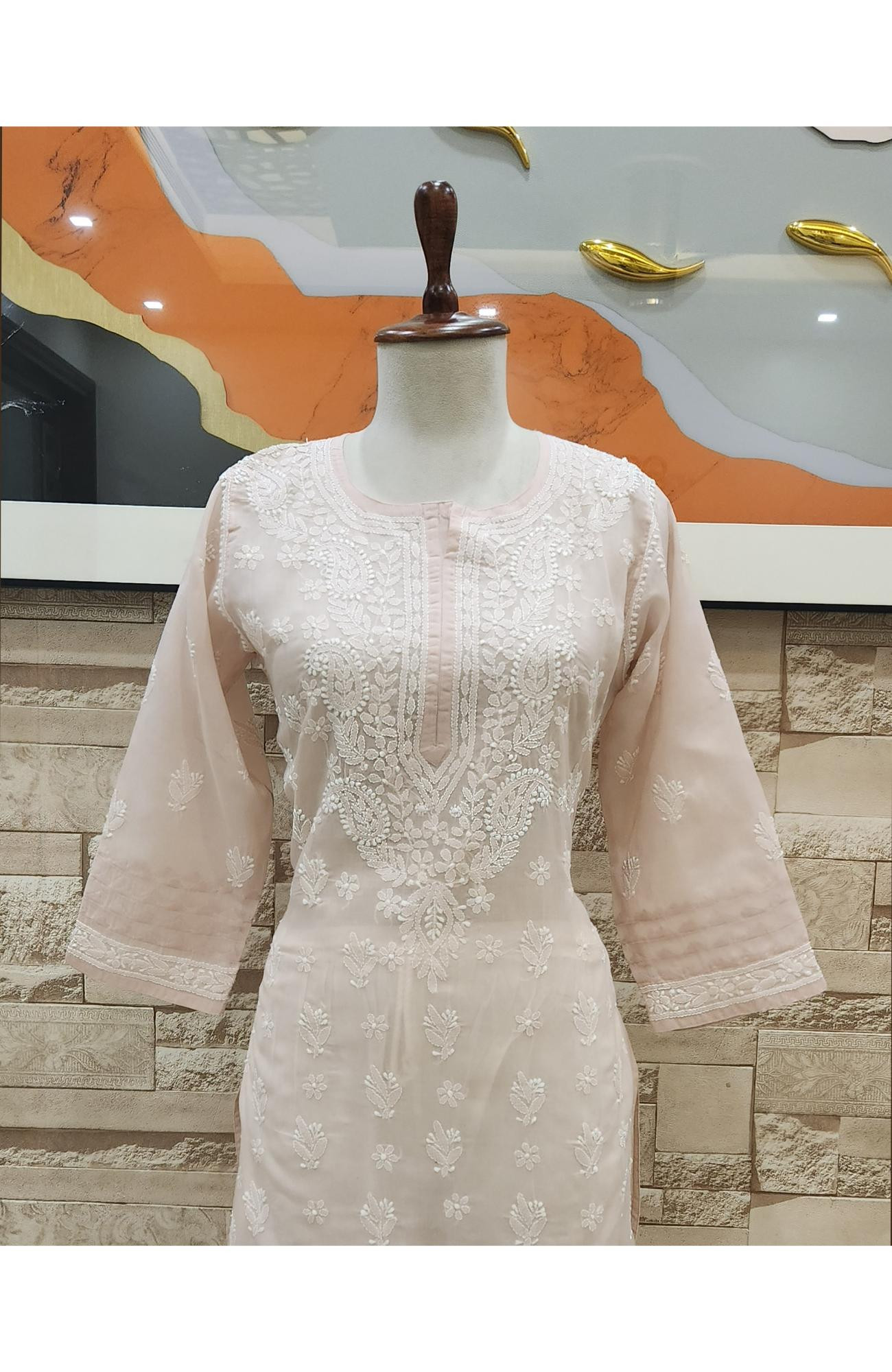 Blush Pink Cotton Hand Embroidered Chikankari Kurti  Rohia By Chhangamal