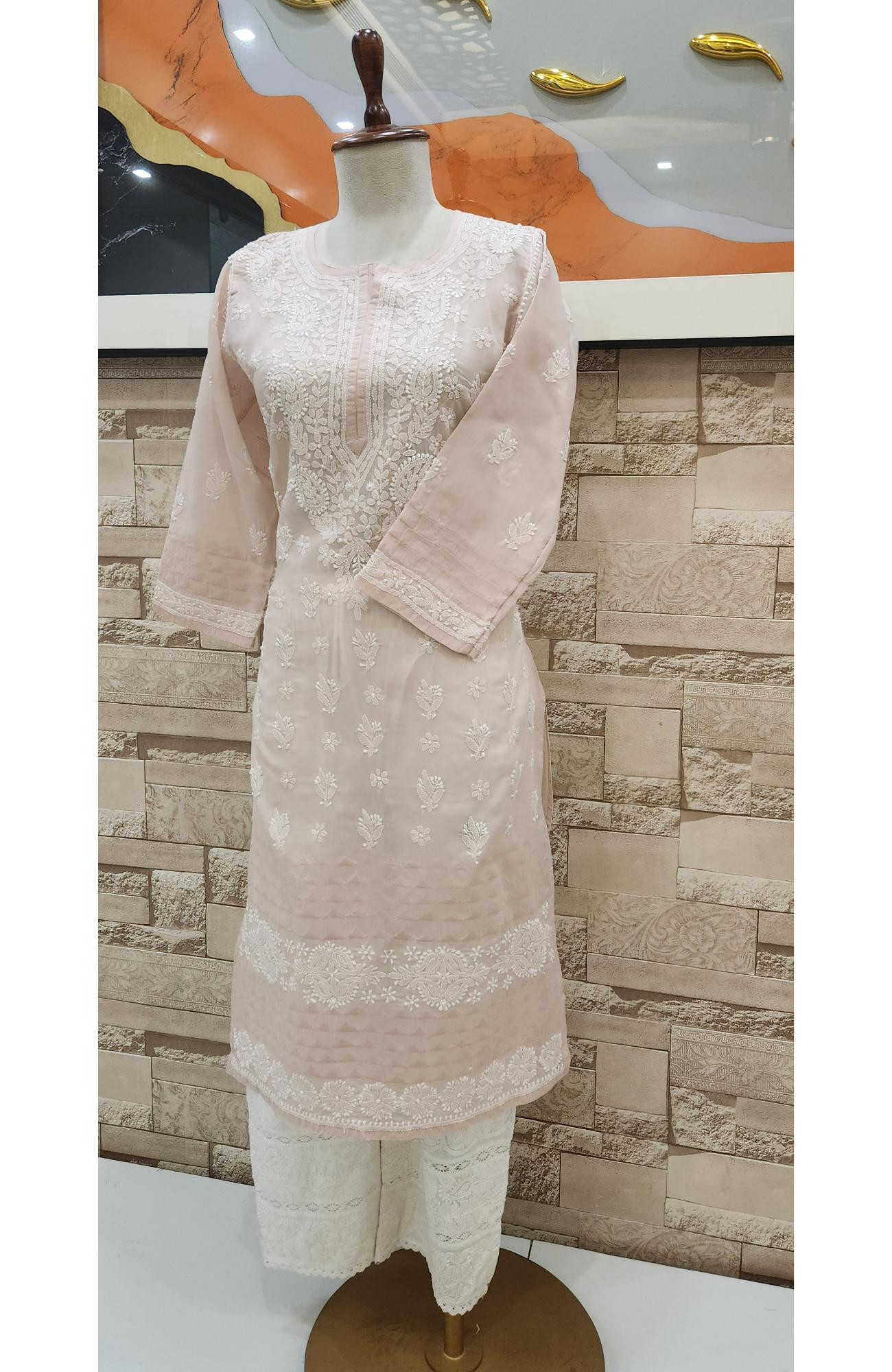 Blush Pink Cotton Hand Embroidered Chikankari Kurti  Rohia By Chhangamal