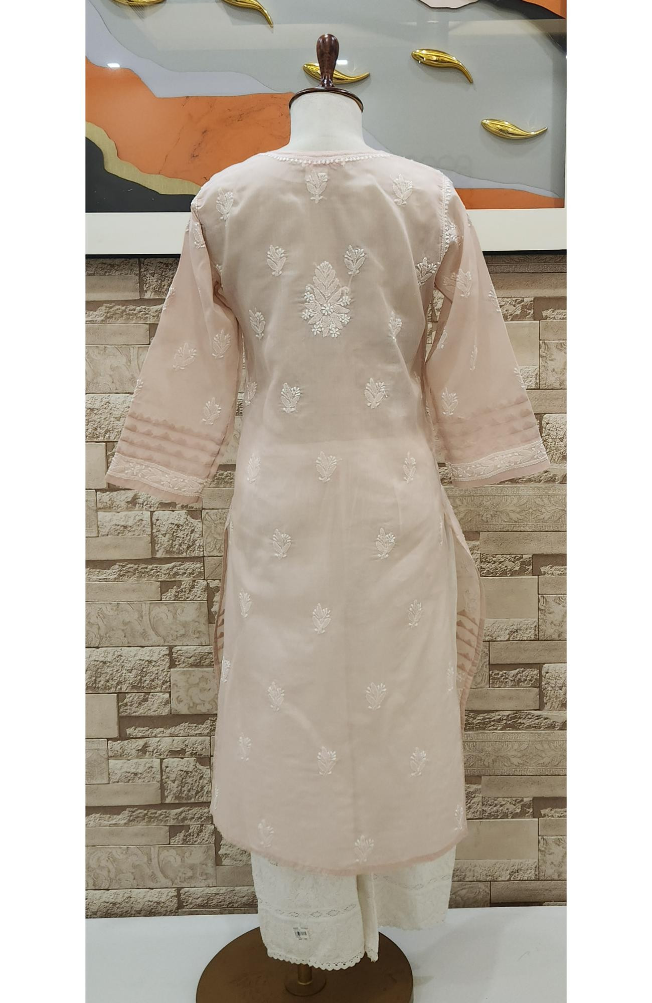 Blush Pink Cotton Hand Embroidered Chikankari Kurti  Rohia By Chhangamal