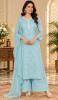 Chhangamal Hand-Embroidered Teal Viscous Georgette Chikankari Stitched Co-Ord Set