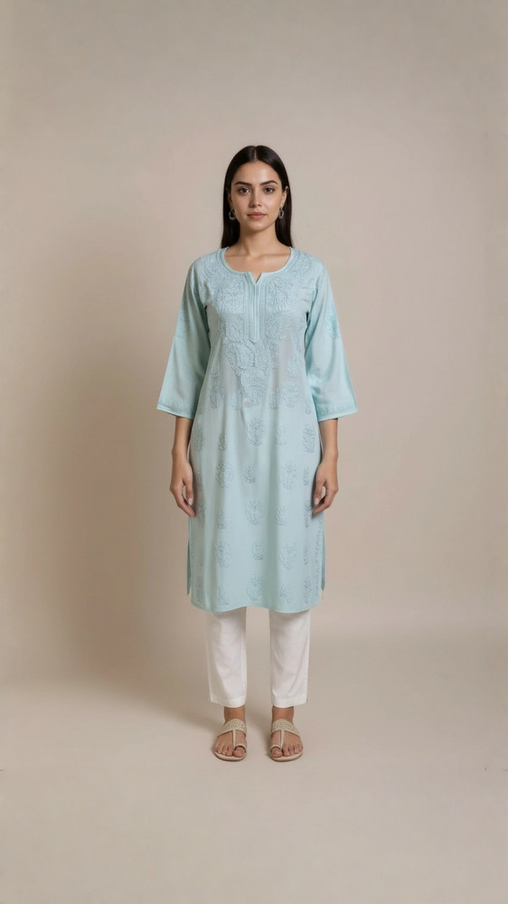 Image of Light Green Muslin Chikankari Kurta