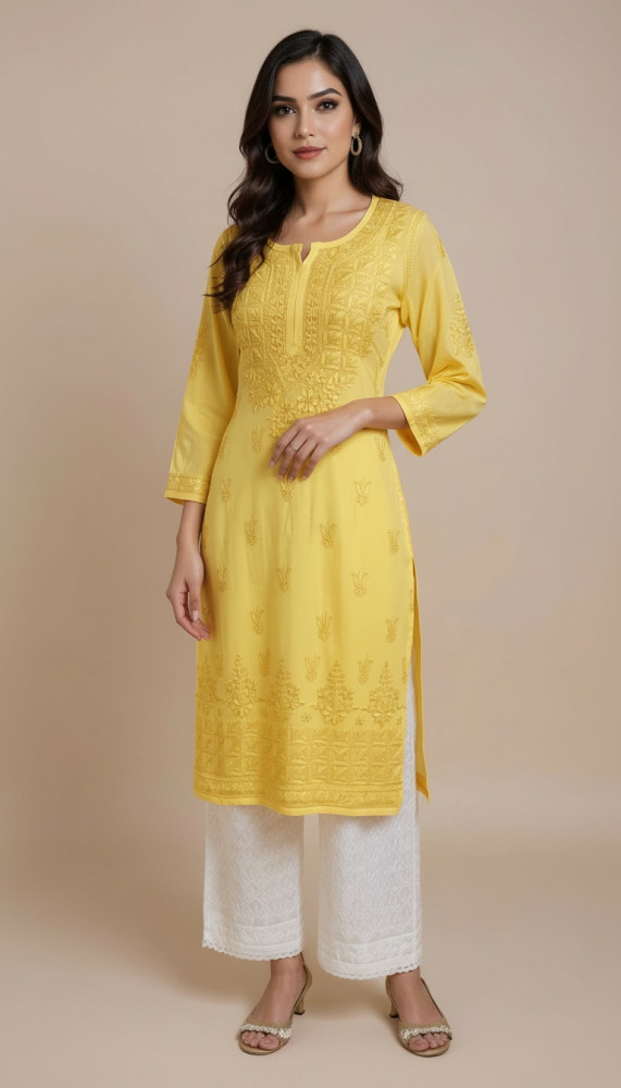 Image of Yellow Modal Chikankari Kurta