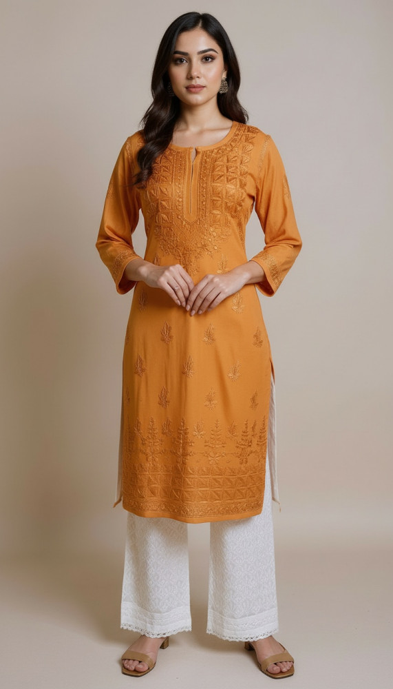 Image of Orange Modal Chikankari Kurta