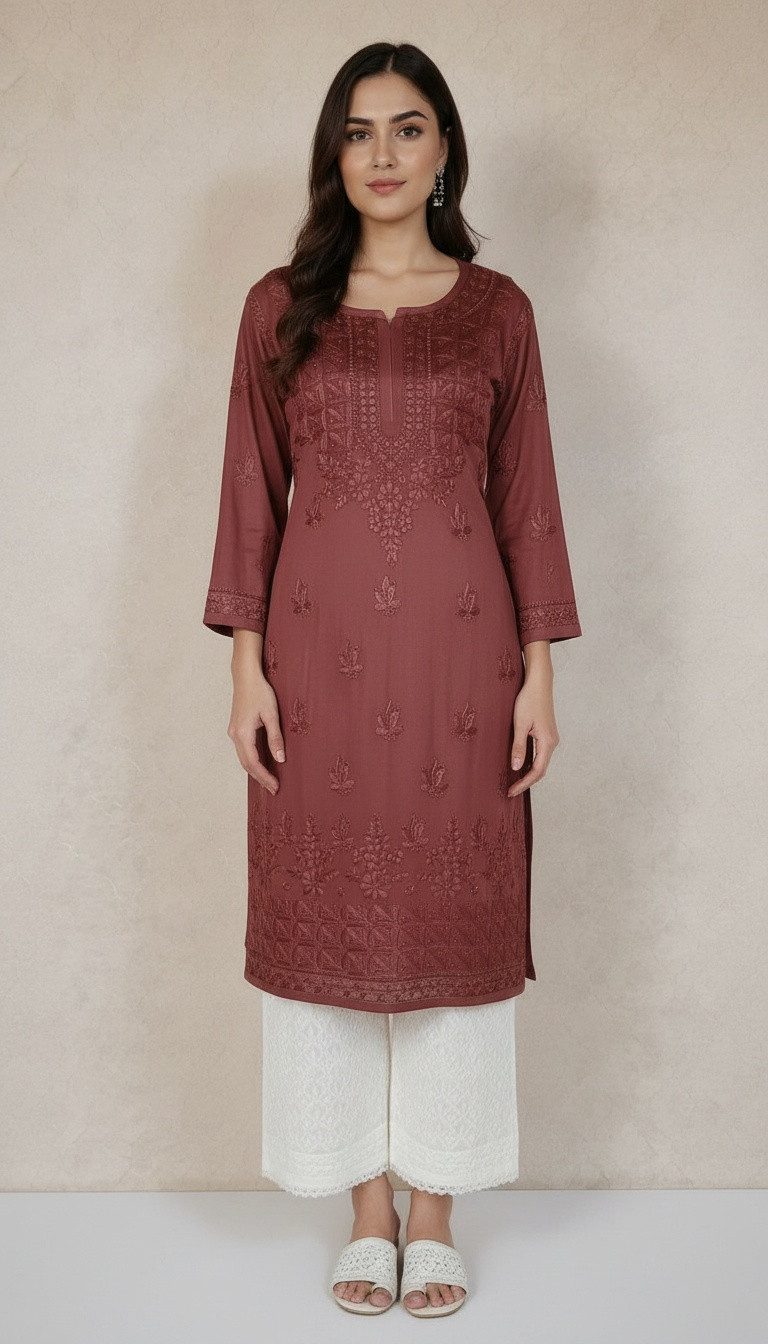 Maroon Modal Chikankari Kurta