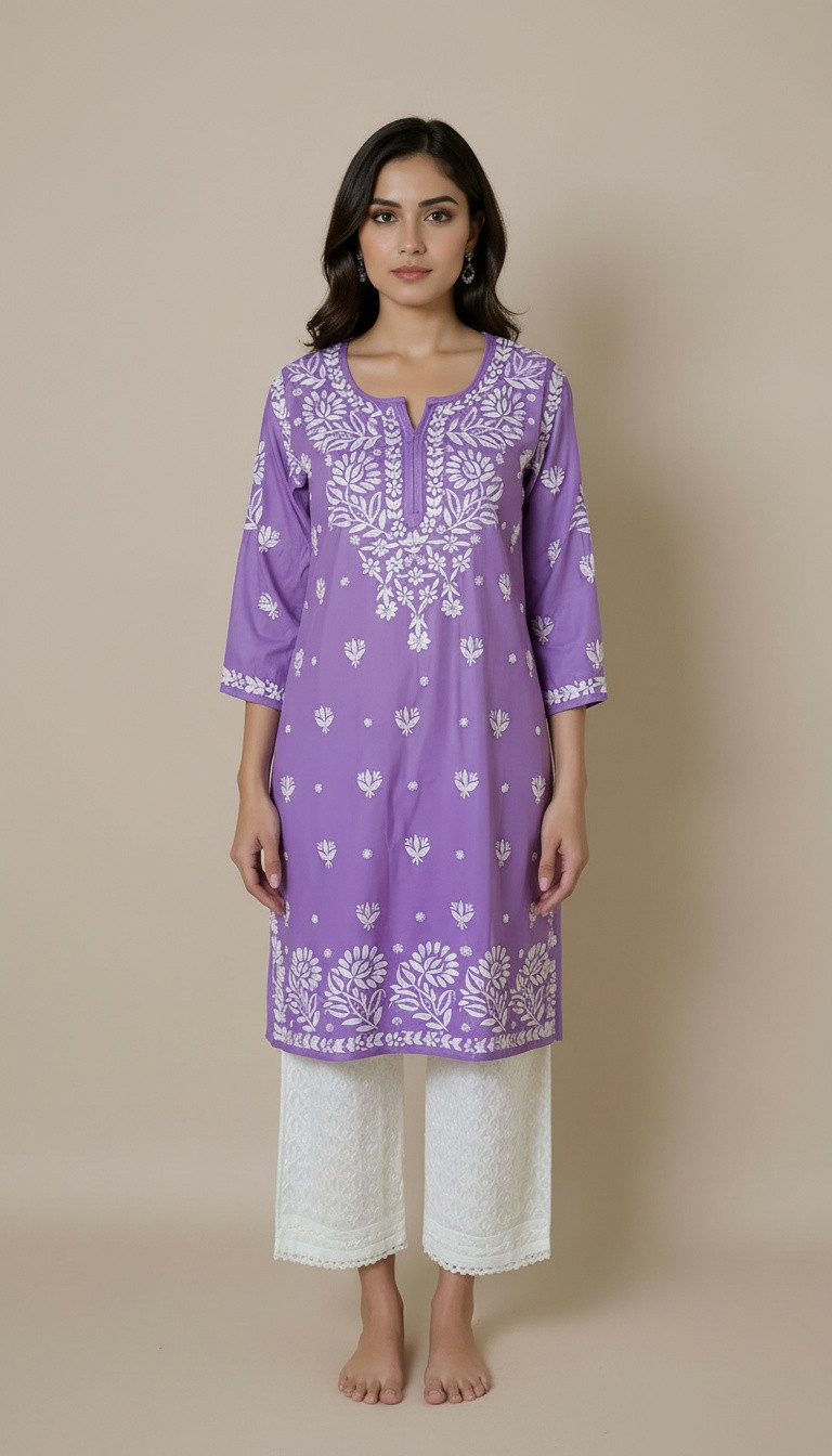 Purple Ombre Muslin Chikankari Kurta