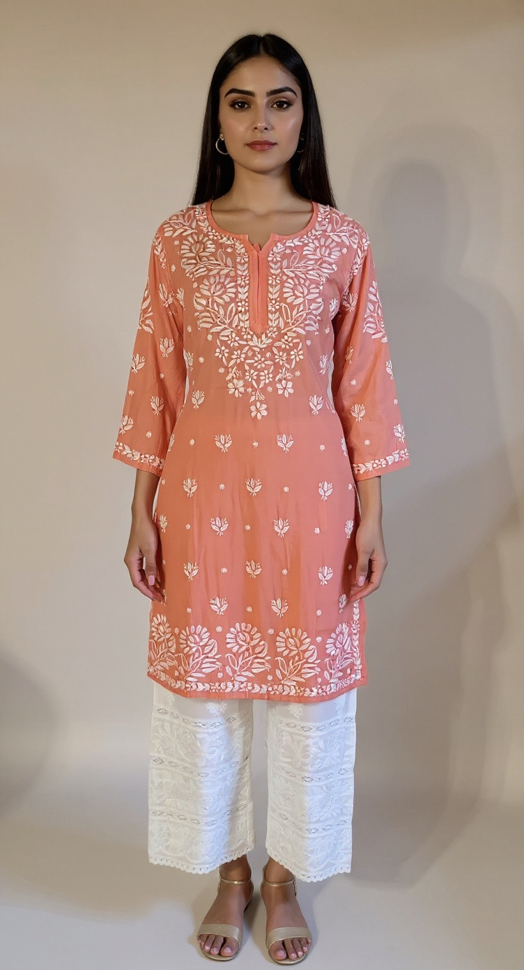 Orange Ombre Muslin Chikankari Kurta