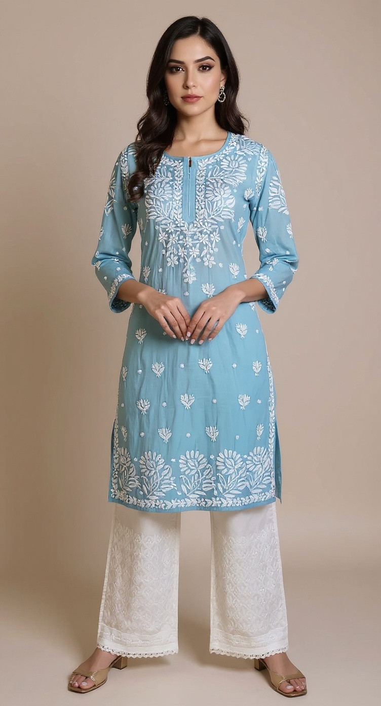 Blue Ombre Muslin Chikankari Kurta