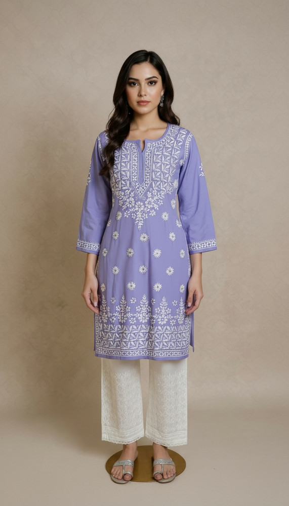 Image of Light Purple Modal Chikankari Kurta