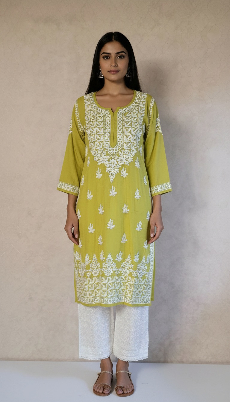 Pista Green Modal  Chikankari Kurta