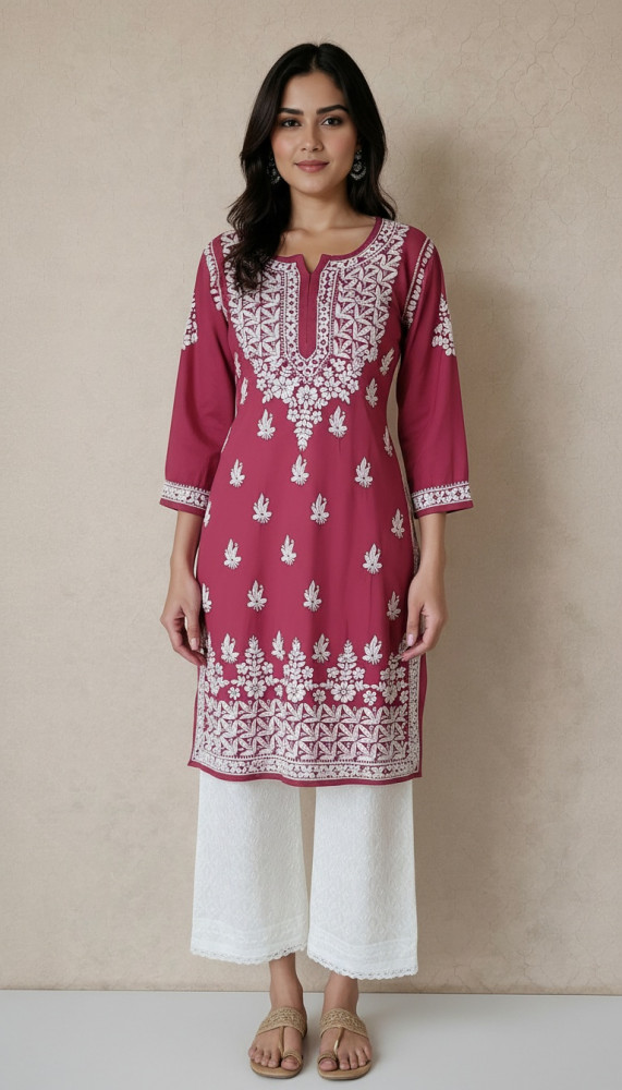 Image of Magenta Modal Chikankari Kurta