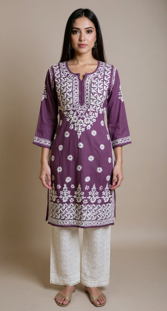 Image of Purple Modal Chikankari Kurta