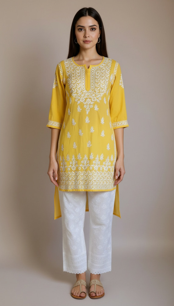 Image of Yellow Modal Chikankari Kurta