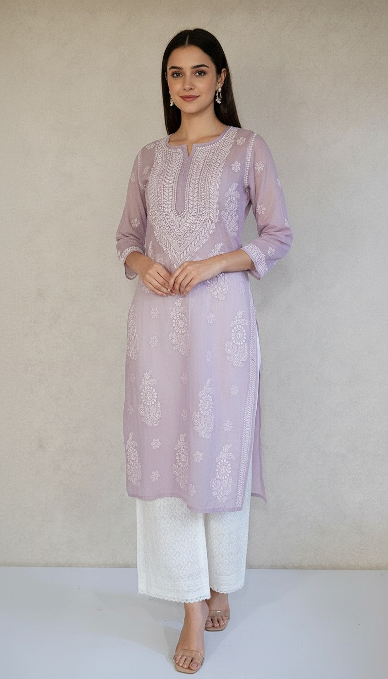 Onion Pink Mul Chanderi Chikankari Kurta