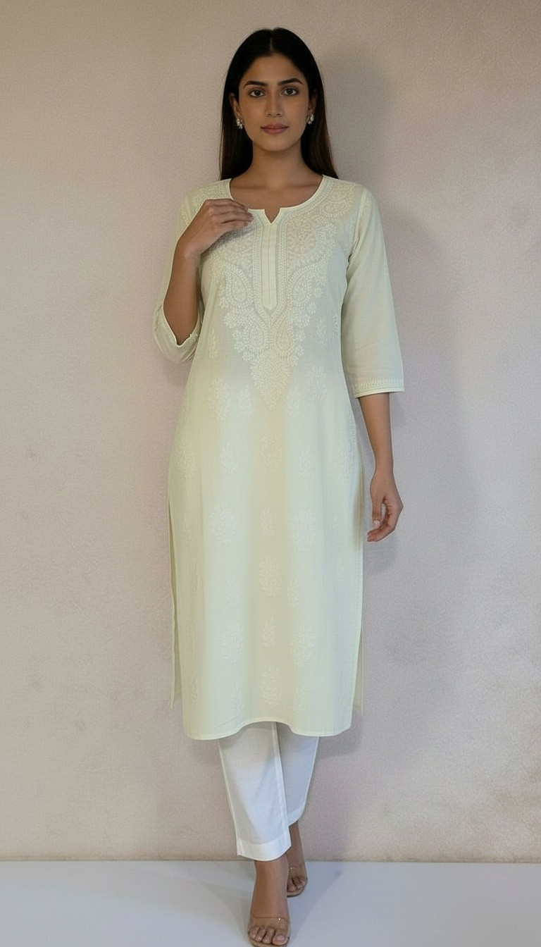 Yellow Muslin Chikankari Kurta