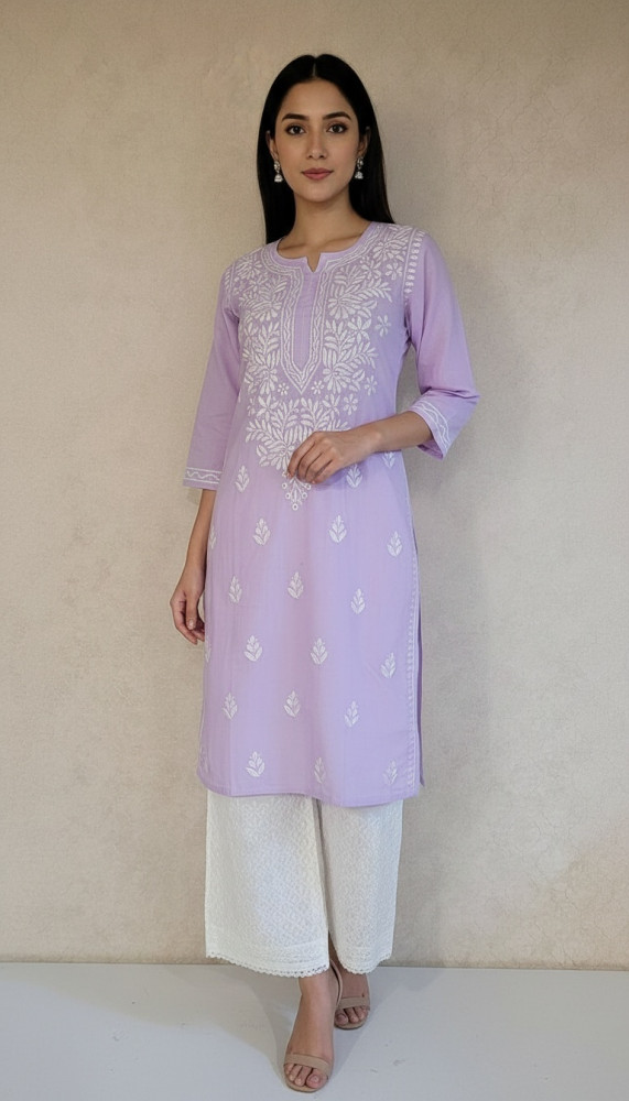 Image of Blue Cambric Cotton Chikankari Kurta