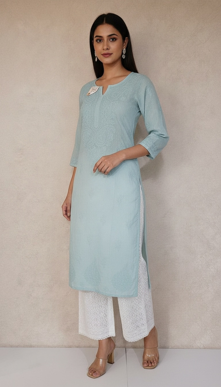 Grey Cotton Chikankari Kurta