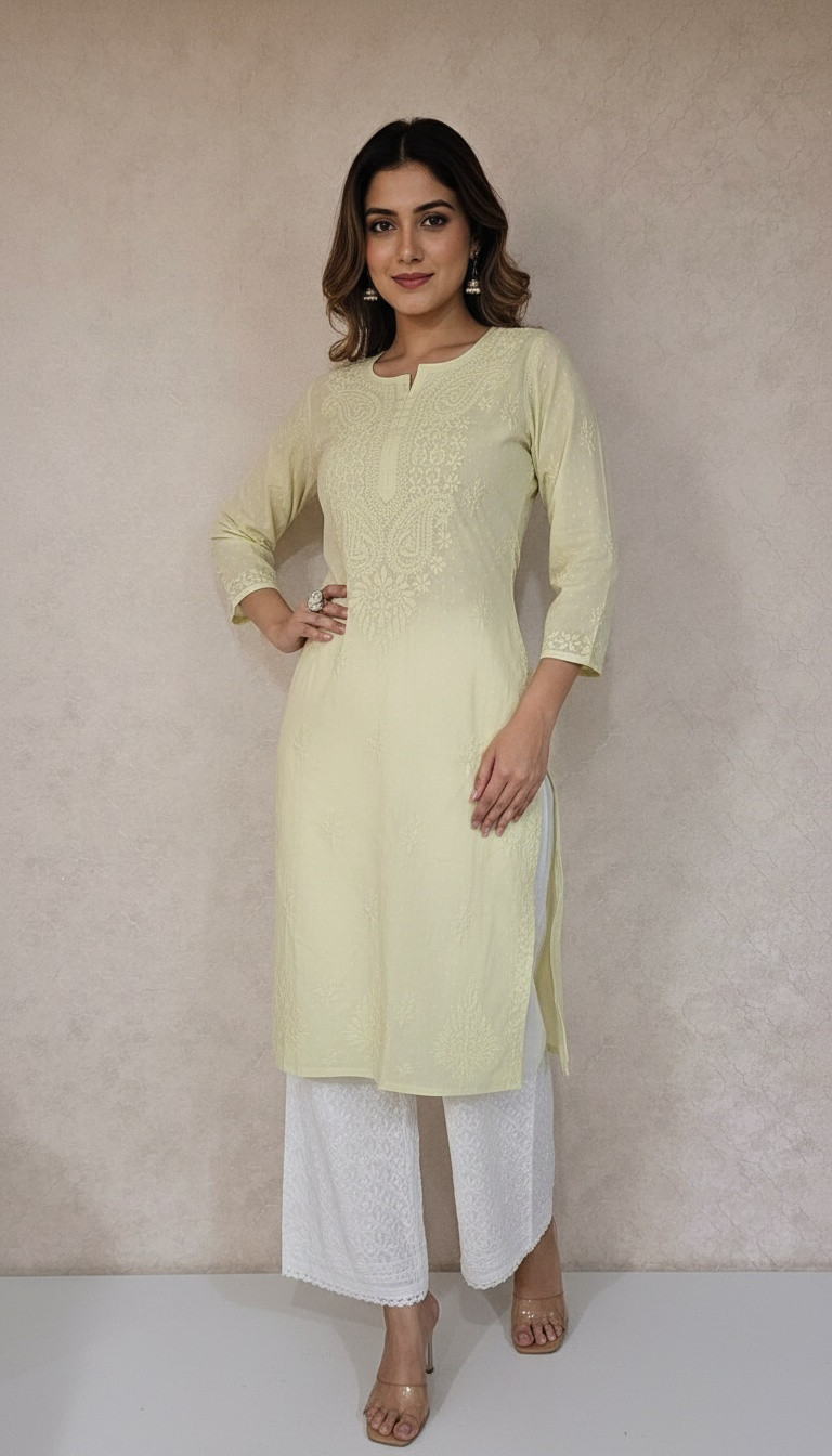Green Cotton Chikankari Kurta