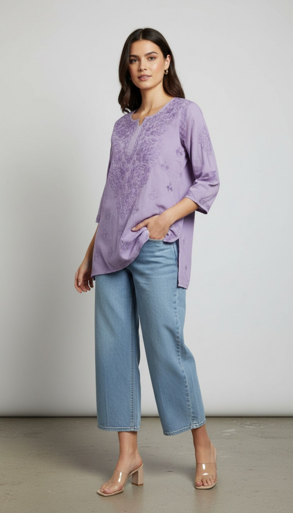 Image of Purple Modal Chikankari Short Top