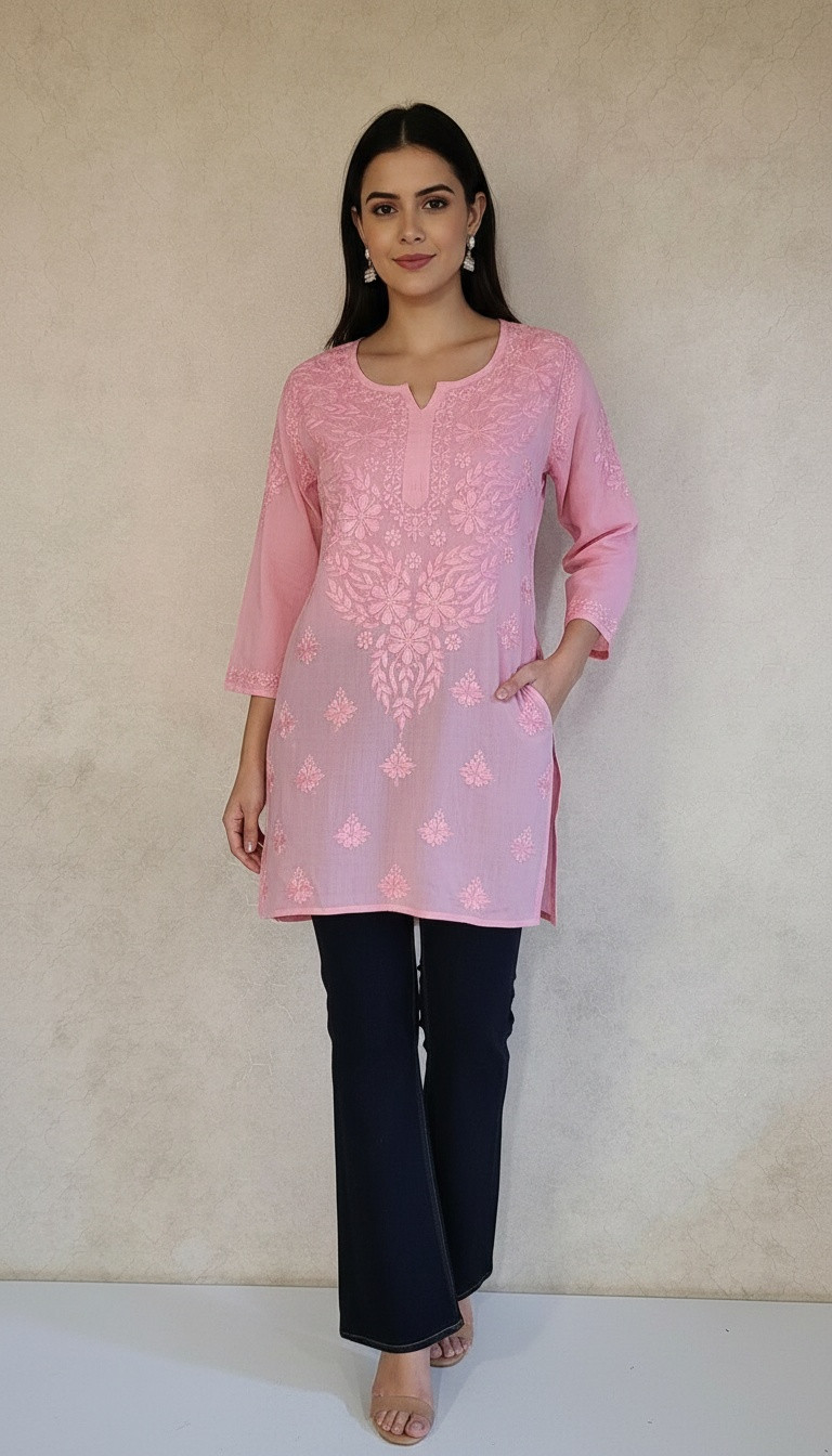 Pink Modal Chikankari Short Top