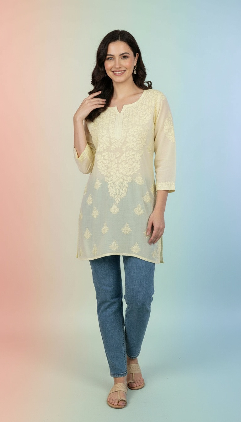 Lemon Yellow Modal Chikankari Short Top