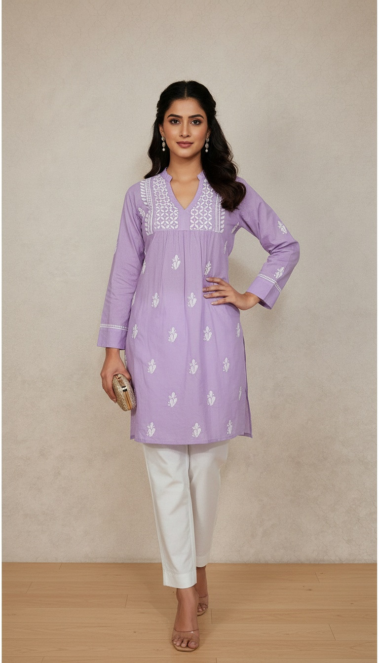 Lavender Cotton Chikankari Short Top