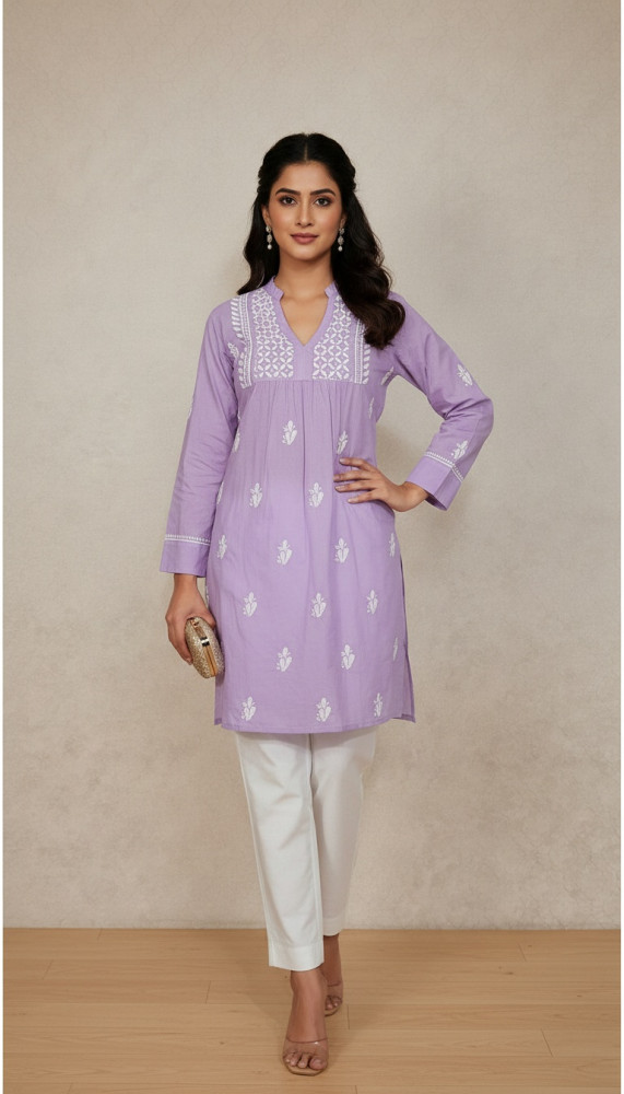 Image of Lavender Cotton Chikankari Short Top