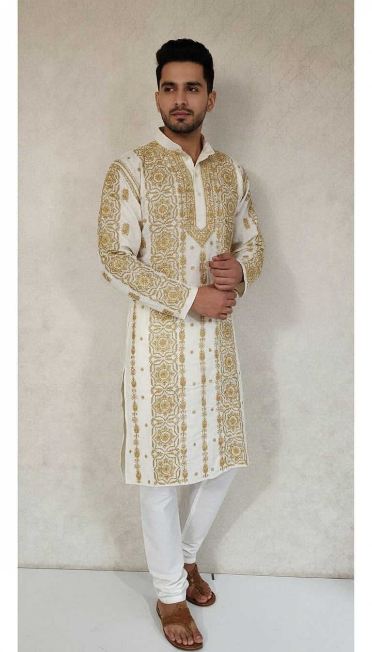 Cream Cotton Chikankari Kurta