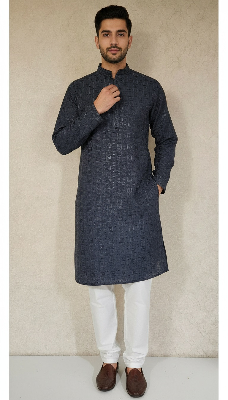 Blue Rayon Hakoba Kurta