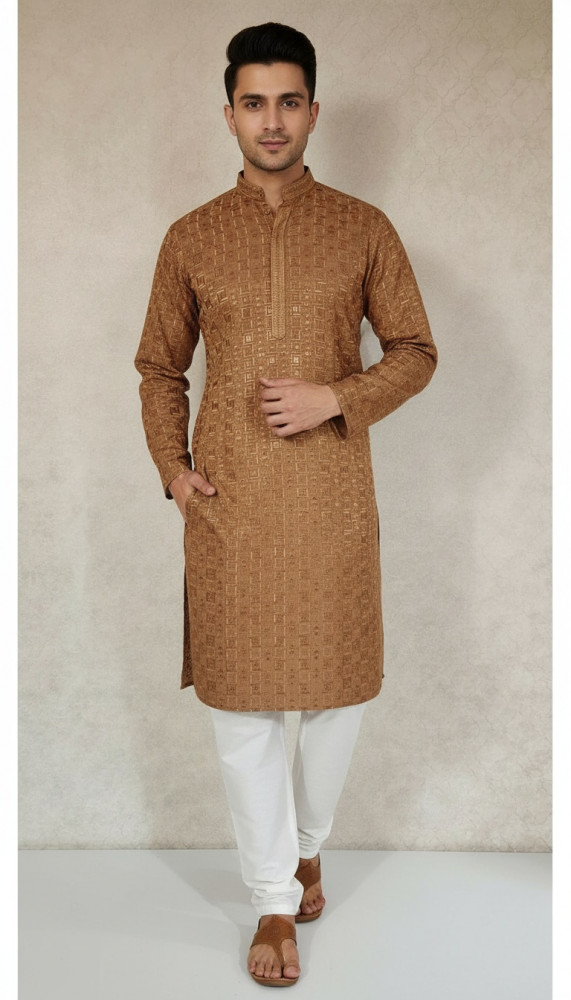 Image of Brown  Rayon Hakoba Kurta