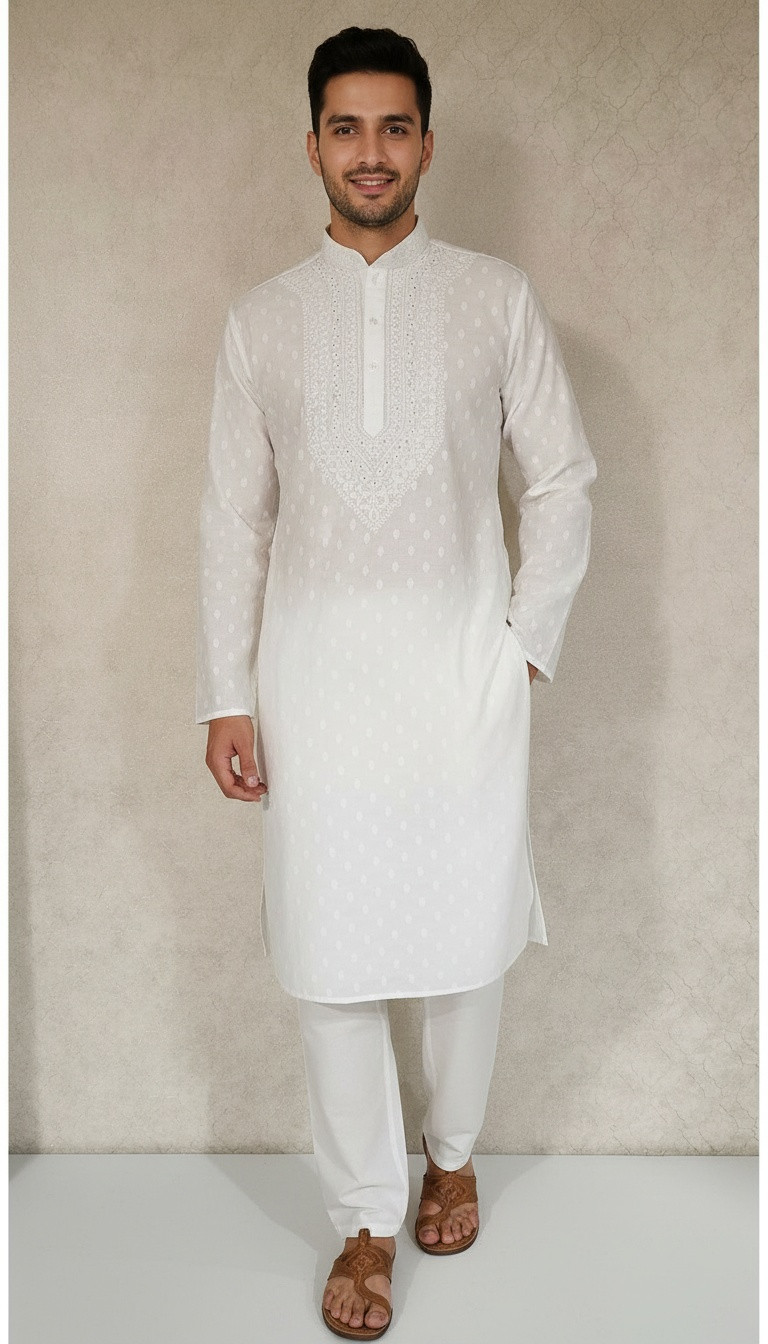 White Mul Cotton Chikankari Kurta