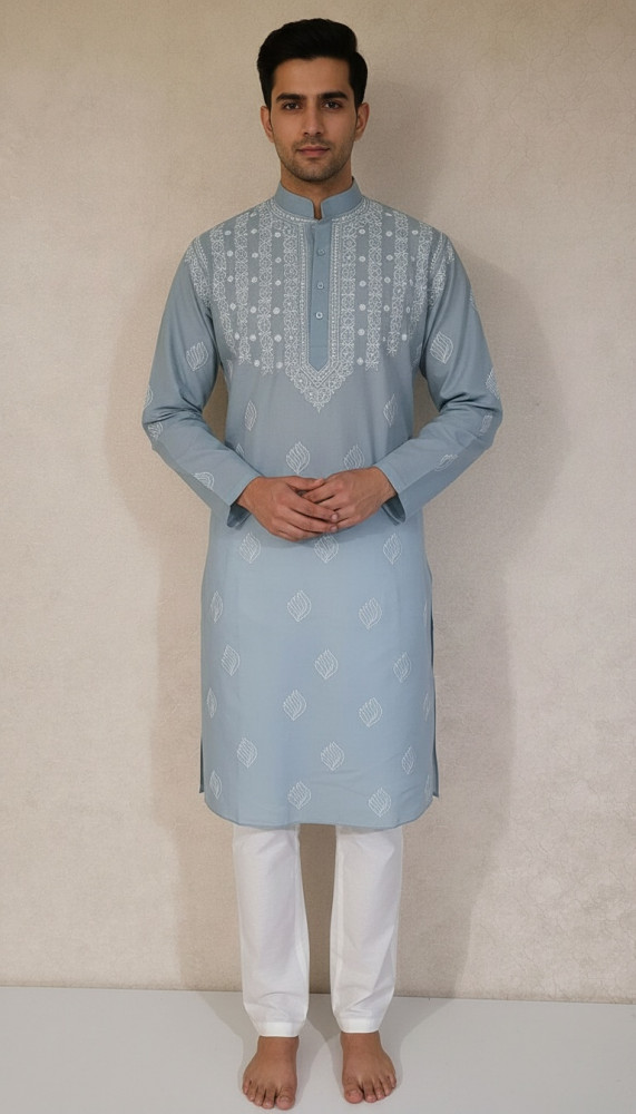 Image of Mint Green Cotton Chikankari Kurta