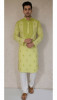 Green Cotton Linen Chikankari Kurta