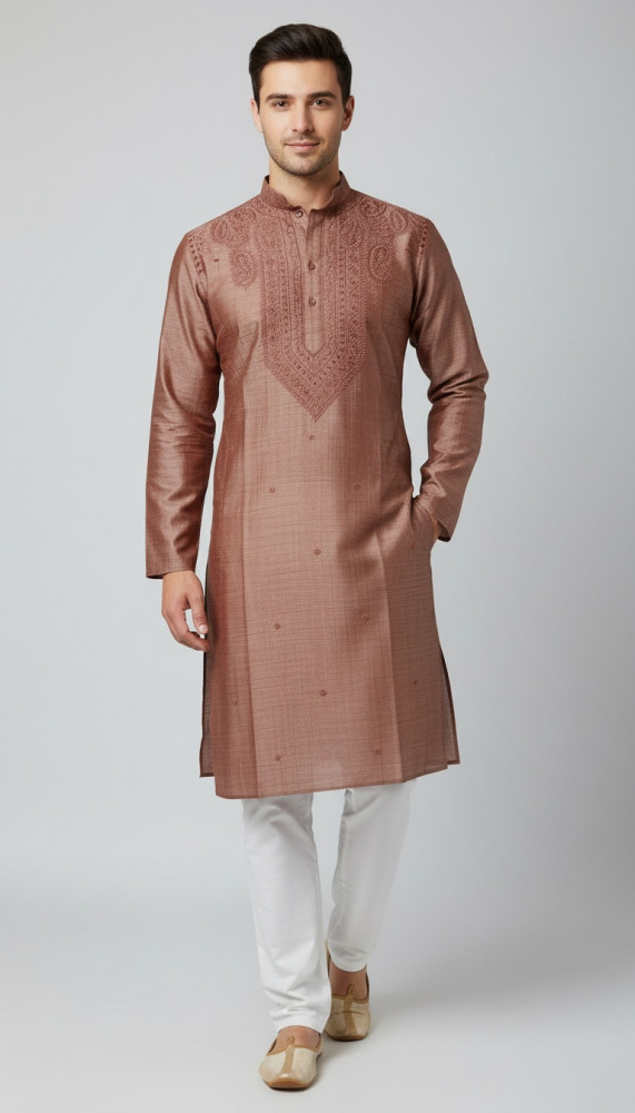 Image of Onion Silk Blend Chikankari Kurta