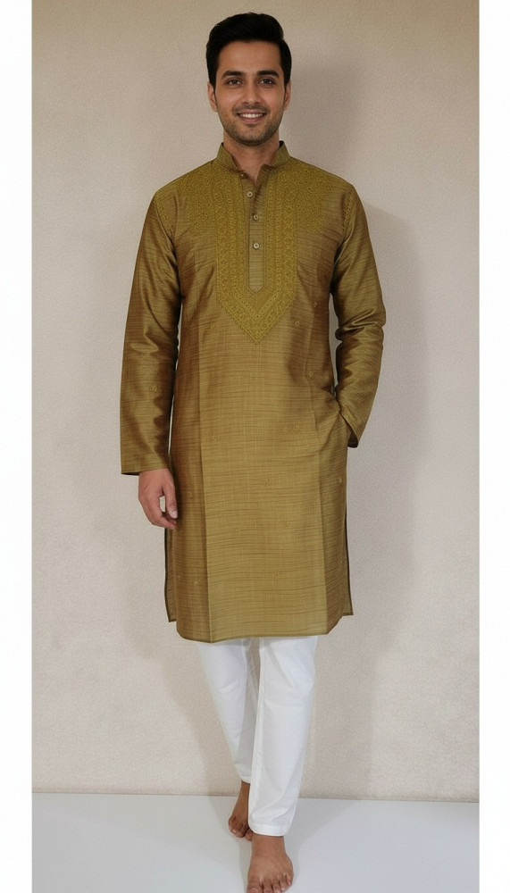 Image of Dhani Green Silk Blend Chikankari Kurta